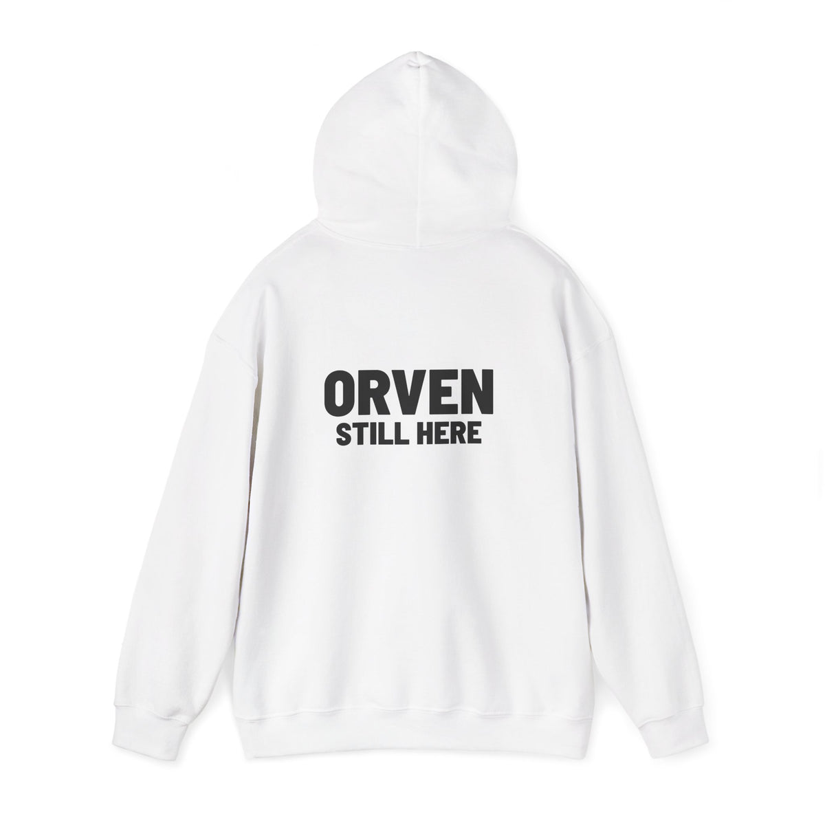 Orven Minimal Logo Hoodie — White Box-Logo Pullover, view 3
