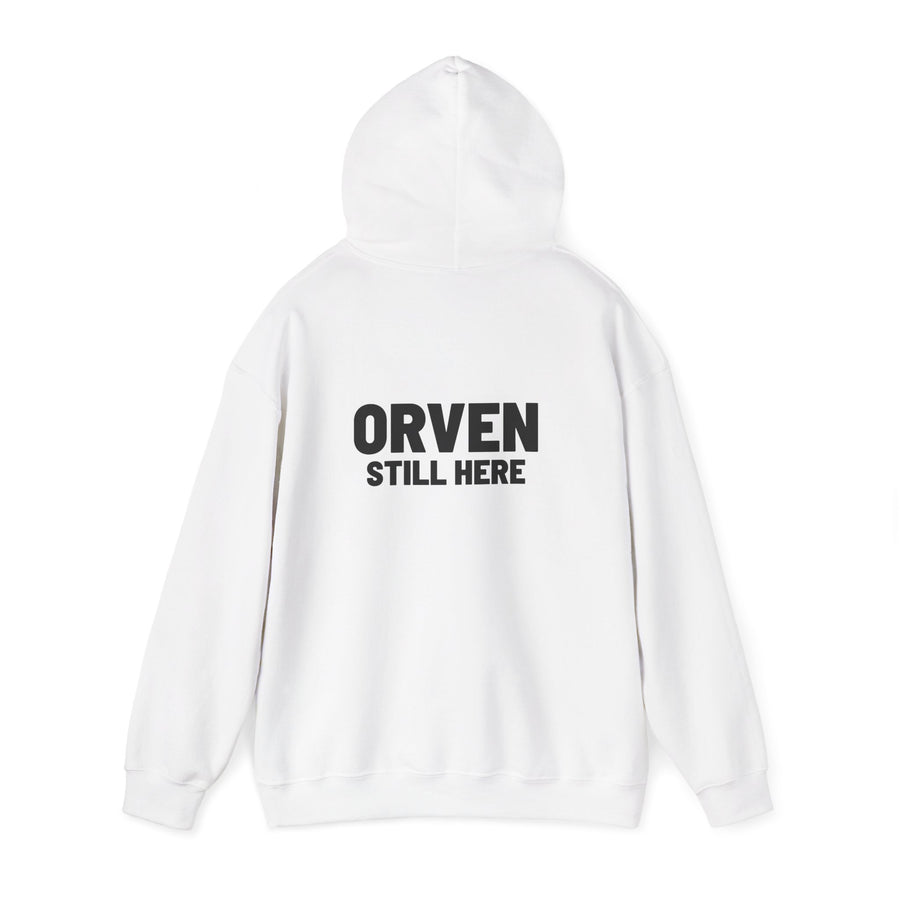 Orven Minimal Logo Hoodie — White Box-Logo Pullover, view 3