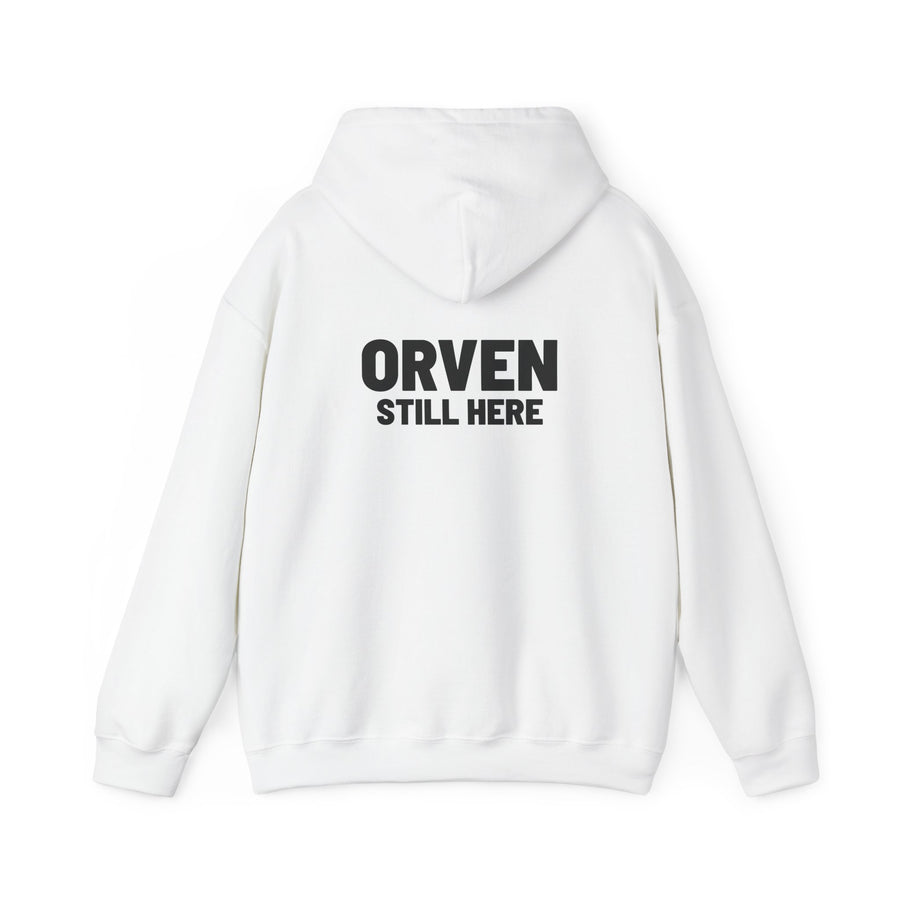 Orven Minimal Logo Hoodie — White Box-Logo Pullover, view 2